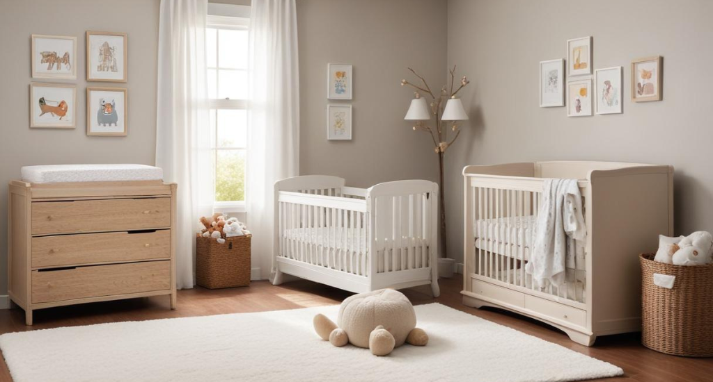 kids nursery with rub and crib